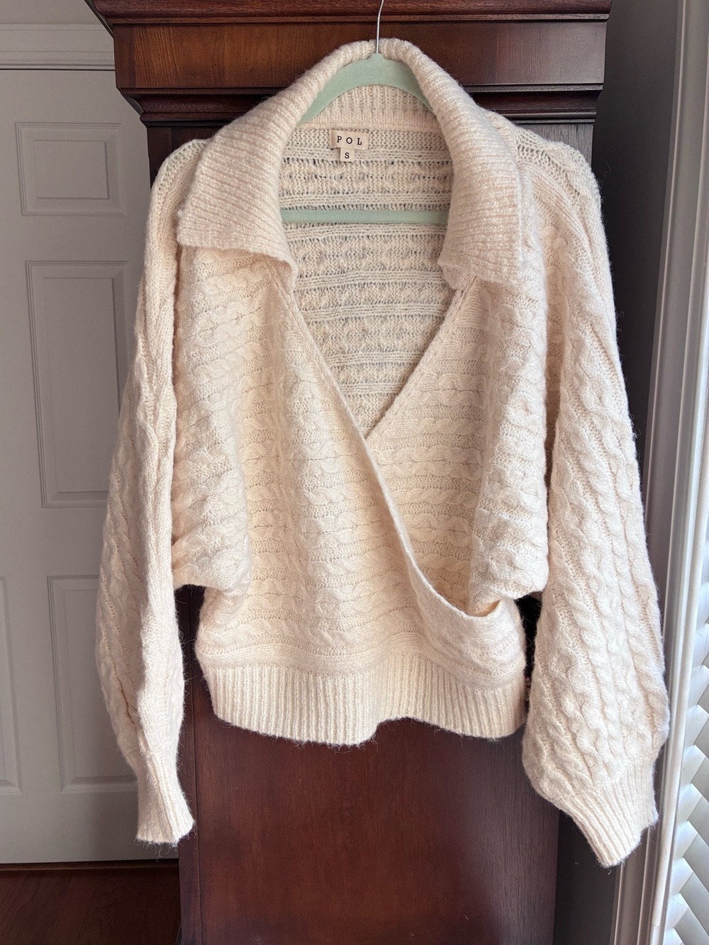 POL Cream Surplice Cable Knit Balloon Sleeve Sweater NWOT Size S - Picture 4 of 11
